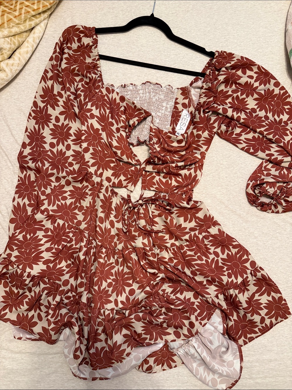 RESA Rust Floral Tie-Front Mini Dress